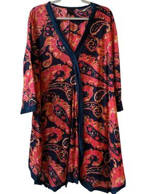 2X Aller Simplement Boho Paisley Sheer Tunic Cover Up Dress V-Neck 3/4 Sleeve